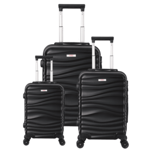 3-piece black trolley bags with 360° wheels, scratch resistant finish
