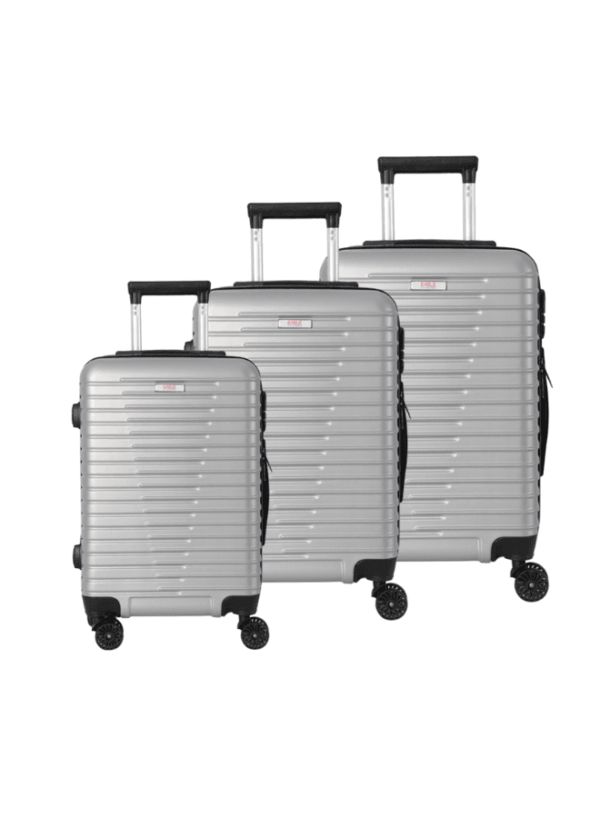 3-piece grey trolley bags with 360° wheels, scratch resistant finish