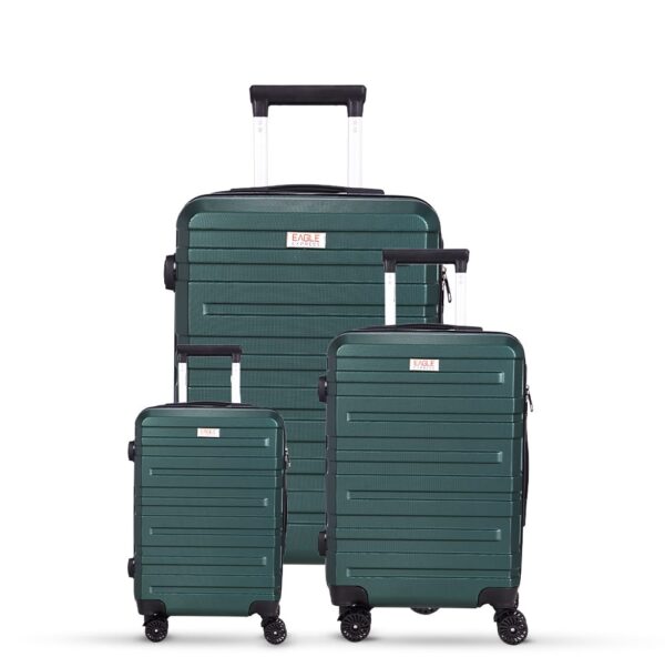 3-piece green trolley bags with 360° wheels, scratch resistant finish