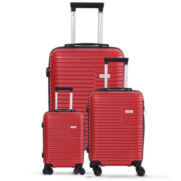 3-piece red and black trolley bags with wheels, scratch-resistant finish,