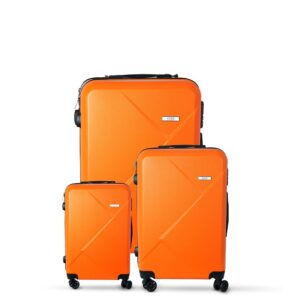 3-piece orange trolley bags with 360° wheels, scratch resistant finish