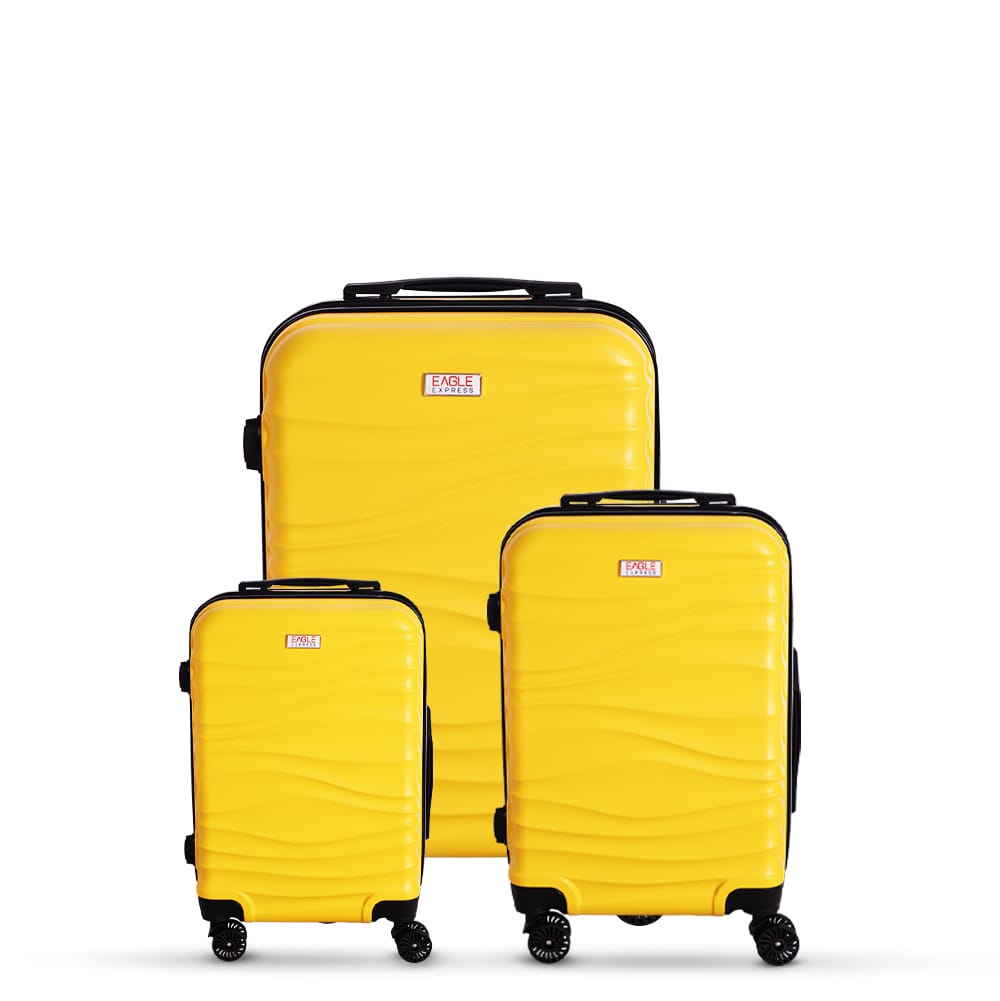 3-piece yellow and black trolley bags with 360° wheels, scratch resistant finish