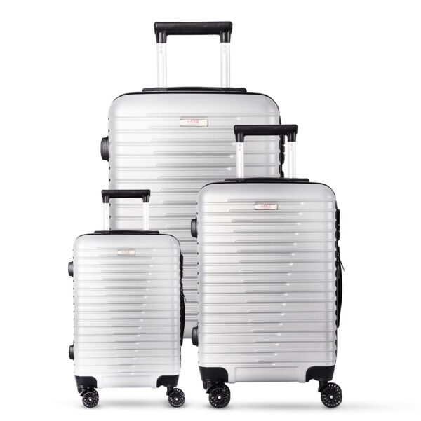 3-piece silver trolley bags with 360° wheels, scratch resistant finish