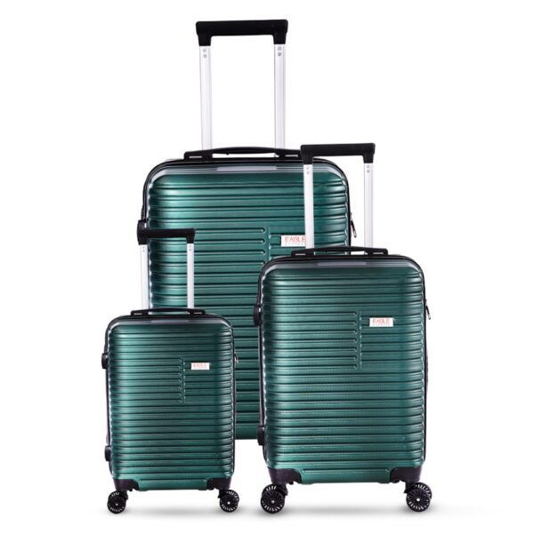 3-piece green trolley bags with 360° wheels, scratch resistant finish