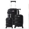 3-piece black trolley bags with 360° wheels, scratch resistant finish
