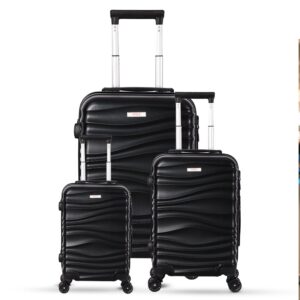 3-piece black trolley bags with 360° wheels, scratch resistant finish